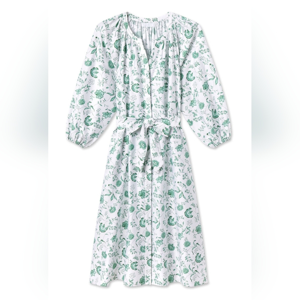 Lake Pajamas Brunch Dress Meadow Vines Poplin Midi S Green & White Floral 🩷